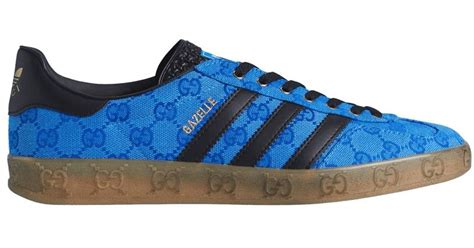 adidas x gucci gazelle blue gg monogram|Gucci X gazelle goat monogram.